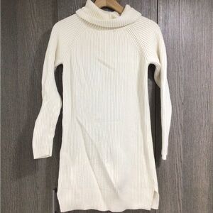 Women's Cream Ribbed Turtleneck Sweater Dress